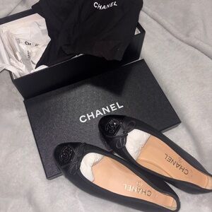 CHANEL Black Leather Ballet Flats